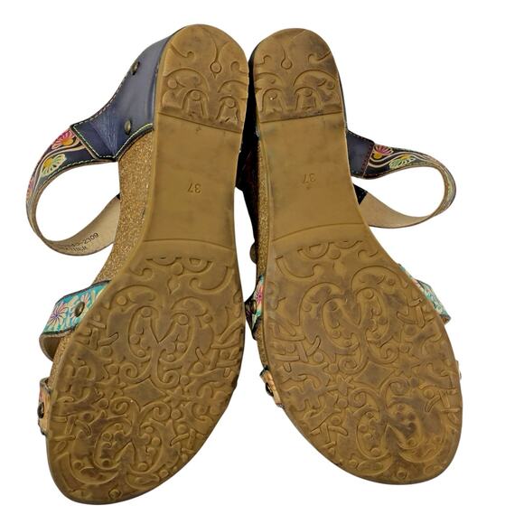 L'Artiste Delight Size 37 /7 Wedge Slide Sandals Comfort Floral Leather Colorful - Picture 10 of 11
